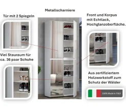 Home affaire Schuhschrank »Mister,Schuhkommode,Schuhmöbel,Schuhablage,Schuhregal« Hochglanz lackiert, B/T/H: 80x34x200 cm, 4 Türen, 12 Fächer, 2 Spiegel