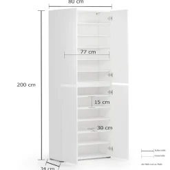 Home affaire Schuhschrank »Mister,Schuhkommode,Schuhmöbel,Schuhablage,Schuhregal« Hochglanz lackiert, B/T/H: 80x34x200 cm, 4 Türen, 12 Fächer, 2 Spiegel