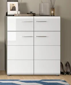 Home affaire Schuhschrank »Rumba, Breite 80 cm, Hochglanz Front, 2 Türen, 4 Einlegeböden,« 2 Schubkästen, Schuhkommode, Kommode, Flurschrank