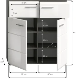 Home affaire Schuhschrank »Rumba, Breite 80 cm, Hochglanz Front, 2 Türen, 4 Einlegeböden,« 2 Schubkästen, Schuhkommode, Kommode, Flurschrank