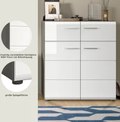 Home affaire Schuhschrank »Rumba, Breite 80 cm, Hochglanz Front, 2 Türen, 4 Einlegeböden,« 2 Schubkästen, Schuhkommode, Kommode, Flurschrank