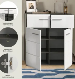 Home affaire Schuhschrank »Rumba, Breite 80 cm, Hochglanz Front, 2 Türen, 4 Einlegeböden,« 2 Schubkästen, Schuhkommode, Kommode, Flurschrank