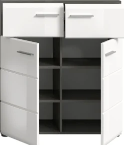 Home affaire Schuhschrank »Rumba, Breite 80 cm, Hochglanz Front, 2 Türen, 4 Einlegeböden,« 2 Schubkästen, Schuhkommode, Kommode, Flurschrank