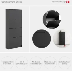 Home affaire Schuhschrank »Shoes Schuhaufbewahrung, Schuhkommode, Schuhregal, staurum« mit vier Klappen, modern, 2 Böden, Höhe 162 cm, ca. 24 Paar Schuhe