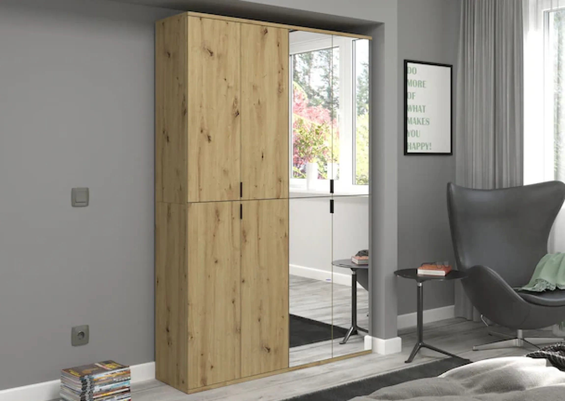 Home affaire Schuhschrank »TRONDHEIM, Höhe 193 cm, 4 Spiegeltüren, 9 Fächer, 7 Einlegeböden« inkl. ausziehbarer Kleiderstange, in verschiedenen Farben erhältlich,Schrank, Hochschramk, Mehrzweckschrank, Universalschrank, Flur, Diele