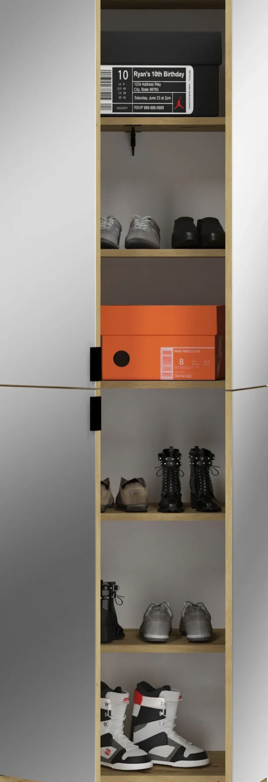 Home affaire Schuhschrank »TRONDHEIM, Höhe 193 cm, 4 Spiegeltüren, 9 Fächer, 7 Einlegeböden« inkl. ausziehbarer Kleiderstange, in verschiedenen Farben erhältlich,Schrank, Hochschramk, Mehrzweckschrank, Universalschrank, Flur, Diele