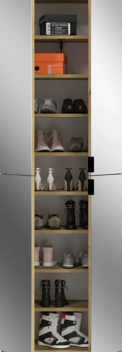 Home affaire Schuhschrank »TRONDHEIM, Höhe 193 cm, 4 Spiegeltüren, 9 Fächer, 7 Einlegeböden« inkl. ausziehbarer Kleiderstange, in verschiedenen Farben erhältlich,Schrank, Hochschramk, Mehrzweckschrank, Universalschrank, Flur, Diele