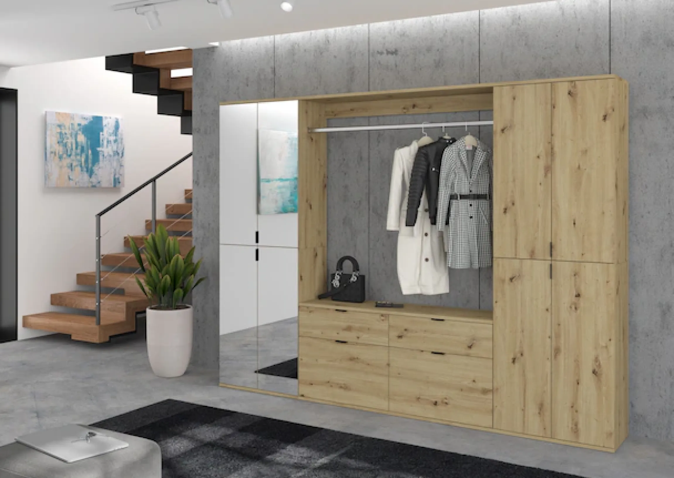 Home affaire Schuhschrank »TRONDHEIM, Höhe 193 cm, 4 Spiegeltüren, 9 Fächer, 7 Einlegeböden« inkl. ausziehbarer Kleiderstange, in verschiedenen Farben erhältlich,Schrank, Hochschramk, Mehrzweckschrank, Universalschrank, Flur, Diele