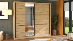 Home affaire Schwebetürenschrank »Navara Kleiderschrank mit Spiegel Wäscheschrank Garderobe« Kleiderschrank mit Spiegel, FSC®-zertifiziert, 242,5x215,5x61cm
