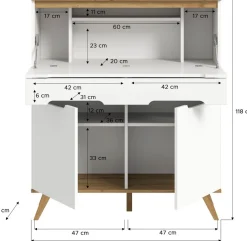 Home affaire Sekretär »Alesund, Höhe 118cm, 2 Türen, 1 Schubkasten,konischer Fuß, Scandi-Look« Anrichte, Schrank, Kommode, Midischrank, Wohnmöbel, Wohnzimmer