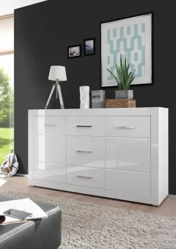 Home affaire Sideboard »Bianco, moderner Schrank, Kommode in Weiß Hochglanz« silberne Metallgriffe, ausreichend Stauraum, zeitlos, 164 cm breit