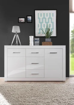 Home affaire Sideboard »Bianco, moderner Schrank, Kommode in Weiß Hochglanz« silberne Metallgriffe, ausreichend Stauraum, zeitlos, 164 cm breit