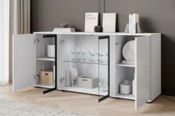 Home affaire Sideboard »Caro, modernes Design mit Glaseinsätzen, Breite 150 cm« 1 Stk. tlg. Grifflose Fronten mit Push-to-Open, höhenverstellbare Einlegeböden,