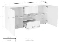 Home affaire Sideboard »Dama Breite 181, Kommode 2 Türen u. 2 Schubkästen, Anrichte« Front in 3D-Optik, viel Stauraum, verschiedene Farben
