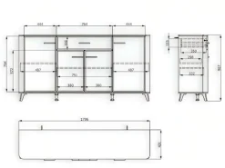 Home affaire Sideboard »Darwen Kombikommode, Sideboard, Schubladenkommode« Abgerundete Kanten, matte Kaschmir-Oberflächen, Maße: 179,5x40x90,5 cm