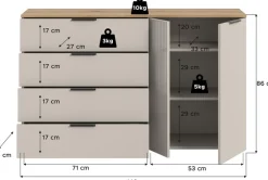 Home affaire Sideboard »EDIL, Breite 180 cm, 5 Türen, 1 Schubkasten, 5 Einlegeböden, 8 Fächer« Garderobenschrank, Schuhschrank, Schuhkommode, Kommode, Anrichte