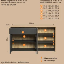 Home affaire Sideboard »Estepona« 1 Stk. tlg. Kommode, Akustikpaneel-Look; Breite 150 cm