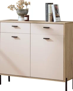 Home affaire Sideboard »Fredericia, moderne Kommode, Schrank in Kaschmir, 115 cm breit« zeitlos, schwarze Metallgriffe und -füße, ausreichend Stauraum