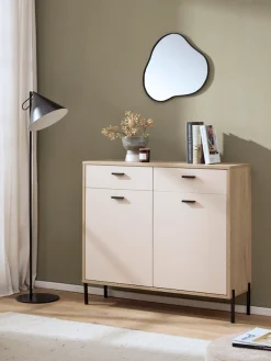 Home affaire Sideboard »Fredericia, moderne Kommode, Schrank in Kaschmir, 115 cm breit« zeitlos, schwarze Metallgriffe und -füße, ausreichend Stauraum