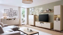 Home affaire Sideboard »Fredericia, moderne Kommode, Schrank in Kaschmir, 205 cm breit« zeitlos, schwarze Metallgriffe und -füße, ausreichend Stauraum