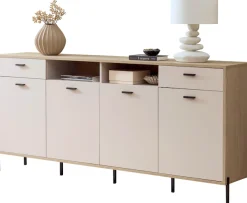 Home affaire Sideboard »Fredericia, moderne Kommode, Schrank in Kaschmir, 205 cm breit« zeitlos, schwarze Metallgriffe und -füße, ausreichend Stauraum