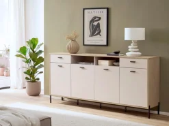 Home affaire Sideboard »Fredericia, moderne Kommode, Schrank in Kaschmir, 205 cm breit« zeitlos, schwarze Metallgriffe und -füße, ausreichend Stauraum