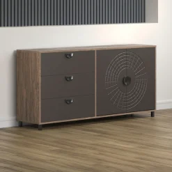 Home affaire Sideboard »Fusion« 1 Stk. tlg. Kommode mit markantem Kreismuster - Antikoptik - (B/T/H) 176/42/86 cm
