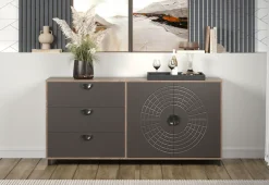 Home affaire Sideboard »Fusion« 1 Stk. tlg. Kommode mit markantem Kreismuster - Antikoptik - (B/T/H) 176/42/86 cm