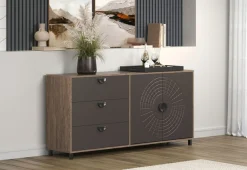 Home affaire Sideboard »Fusion« 1 Stk. tlg. Kommode mit markantem Kreismuster - Antikoptik - (B/T/H) 176/42/86 cm