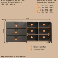 Home affaire Sideboard »Fusion« 1 Stk. tlg. Kommode mit markantem Kreismuster - Antikoptik - (B/T/H) 176/42/86 cm