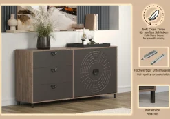 Home affaire Sideboard »Fusion« 1 Stk. tlg. Kommode mit markantem Kreismuster - Antikoptik - (B/T/H) 176/42/86 cm