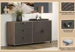 Home affaire Sideboard »Fusion« 1 Stk. tlg. Kommode mit markantem Kreismuster - Antikoptik - (B/T/H) 176/42/86 cm