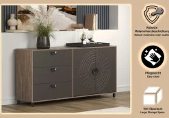 Home affaire Sideboard »Fusion« 1 Stk. tlg. Kommode mit markantem Kreismuster - Antikoptik - (B/T/H) 176/42/86 cm