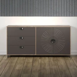 Home affaire Sideboard »Fusion« 1 Stk. tlg. Kommode mit markantem Kreismuster - Antikoptik - (B/T/H) 176/42/86 cm