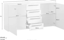 Home affaire Sideboard »Ksanti Kommode Breite/Tiefe/Höhe 163/80,5/80,5 cm« 2 Türen und 4 Schubkästen, hochglänzende Front