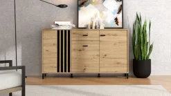 Home affaire Sideboard »LAVAL, Kommode, Kombikommode, Anrichte, Schrank« Modernes Sideboard in Artisan, 3 Türen & 1 Schublade, Lamellen-Optik