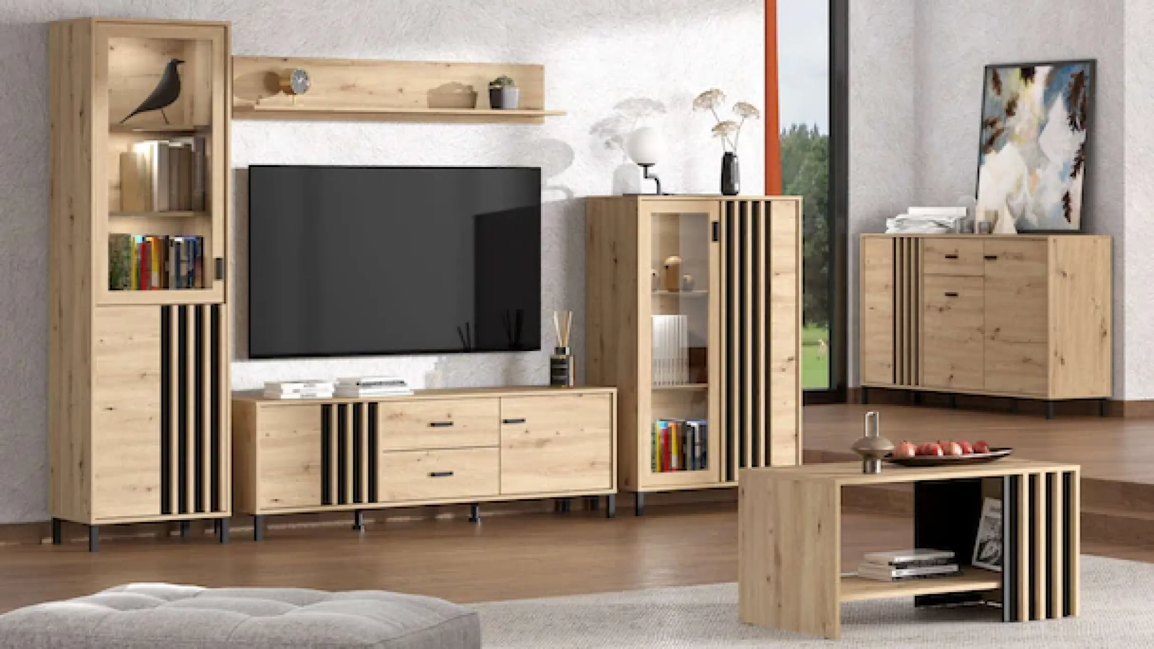Home affaire Sideboard »LAVAL, Kommode, Kombikommode, Anrichte, Schrank« Modernes Sideboard in Artisan, 3 Türen & 1 Schublade, Lamellen-Optik
