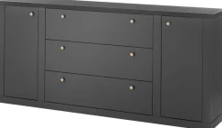 Home affaire Sideboard »Lincoln, moderner Schrank, schwarze Kommode, 205 cm breit« edles Design, messingfarbene Knopfgriffe, in 2 Größen verfügbar