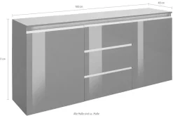 Home affaire Sideboard »Magic, Kommode, Schrank, Stauraumschrank« mit 2 Türen und 3 Schubkästen Hochglanz lackiert (B/T/H) 180x40x81 cm