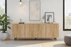 Home affaire Sideboard »Murano, 231 cm breit, 4 Türen, Anrichte, Kommode, Stauraumschrank« Formgebogenes MDF, Stirnseiten mit Rundung, Füße und Griffe aus Metall