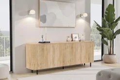 Home affaire Sideboard »Murano, 231 cm breit, 4 Türen, Anrichte, Kommode, Stauraumschrank« Formgebogenes MDF, Stirnseiten mit Rundung, Füße und Griffe aus Metall