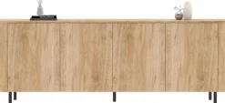 Home affaire Sideboard »Murano, 231 cm breit, 4 Türen, Anrichte, Kommode, Stauraumschrank« Formgebogenes MDF, Stirnseiten mit Rundung, Füße und Griffe aus Metall