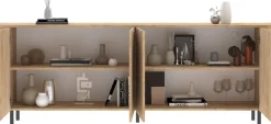 Home affaire Sideboard »Murano, 231 cm breit, 4 Türen, Anrichte, Kommode, Stauraumschrank« Formgebogenes MDF, Stirnseiten mit Rundung, Füße und Griffe aus Metall