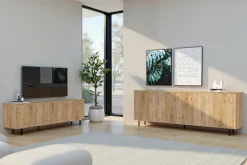 Home affaire Sideboard »Murano, 231 cm breit, 4 Türen, Anrichte, Kommode, Stauraumschrank« Formgebogenes MDF, Stirnseiten mit Rundung, Füße und Griffe aus Metall
