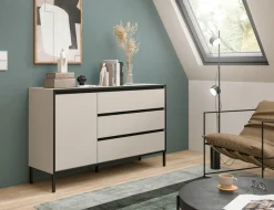 Home affaire Sideboard »NORT, Breite: 136cm, mit Metall Stabfuß, 1 Tür, 3 Schubkästen« Anrichte, Kommode, Schrank, Board, Higboard