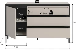 Home affaire Sideboard »NORT, Breite: 136cm, mit Metall Stabfuß, 1 Tür, 3 Schubkästen« Anrichte, Kommode, Schrank, Board, Higboard