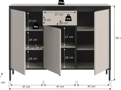 Home affaire Sideboard »NORT, Höhe: 101cm, mit Metall Stabfuß, 3 Türen, 1 Schubkasten« Anrichte, Kommode, Schrank, Board, Higboard