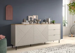 Home affaire Sideboard »RAITA, Breite 184 cm, Front mit Desgin-Fräsung, 2 Türen, viel Stauraum« moderne Farbkombi, individuell einsetzbar, Griffe & Füße aus Metall,Kommode, Anrichte, Schrank, Highboard, TV-Board