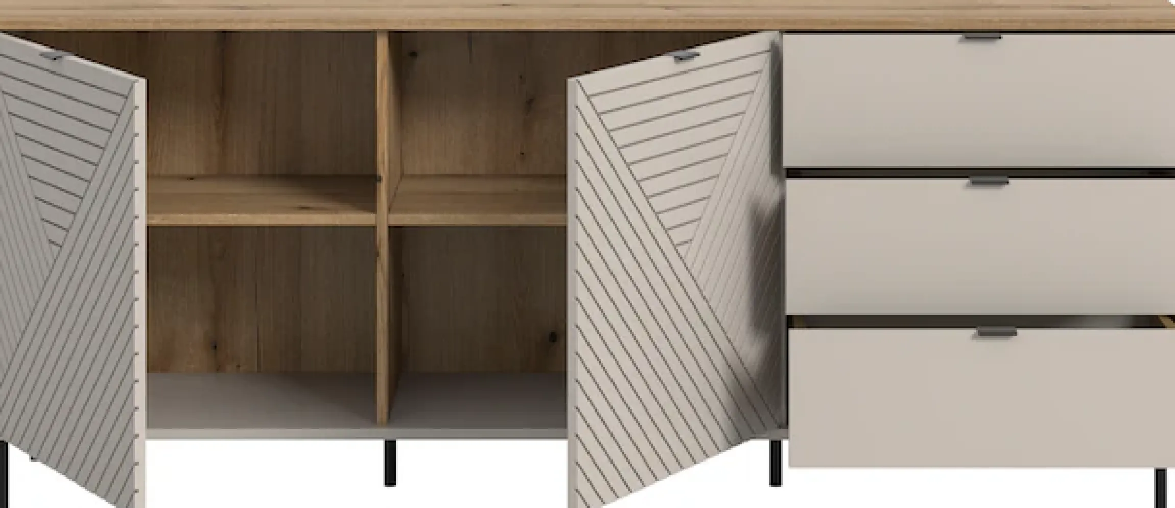 Home affaire Sideboard »RAITA, Breite 184 cm, Front mit Desgin-Fräsung, 2 Türen, viel Stauraum« moderne Farbkombi, individuell einsetzbar, Griffe & Füße aus Metall,Kommode, Anrichte, Schrank, Highboard, TV-Board