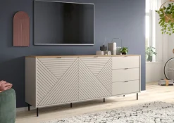 Home affaire Sideboard »RAITA, Breite 184 cm, Front mit Desgin-Fräsung, 2 Türen, viel Stauraum« moderne Farbkombi, individuell einsetzbar, Griffe & Füße aus Metall,Kommode, Anrichte, Schrank, Highboard, TV-Board